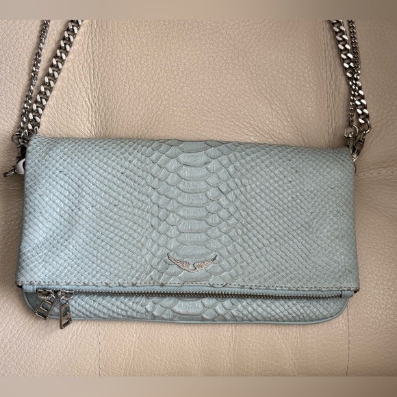 Zadig & Voltaire Rock Savage Flash Embossed Leather Clutch in Light Blue - Picture 6 of 6